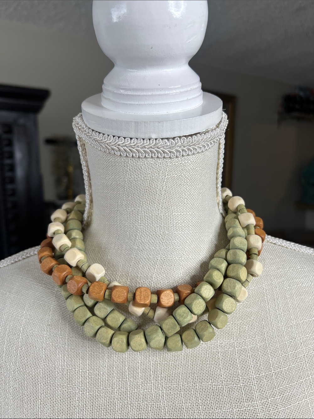 NEW Plunder Oversize Wooden Beaded Multi Strand Statement Necklace Boho